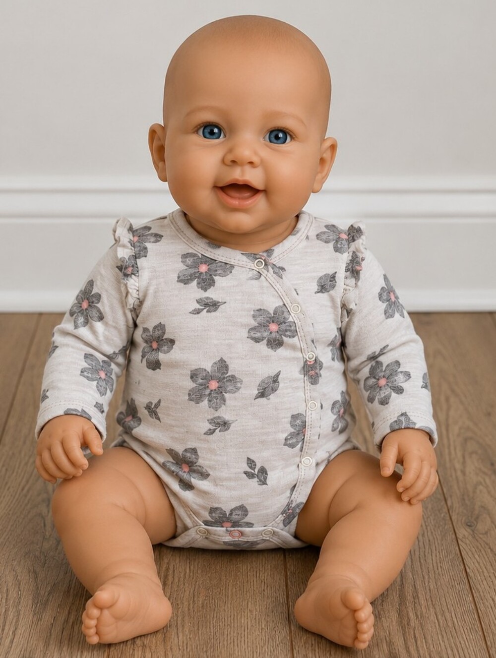 0-3 Jessica Simpson Floral Long Sleeve Baby Onesie